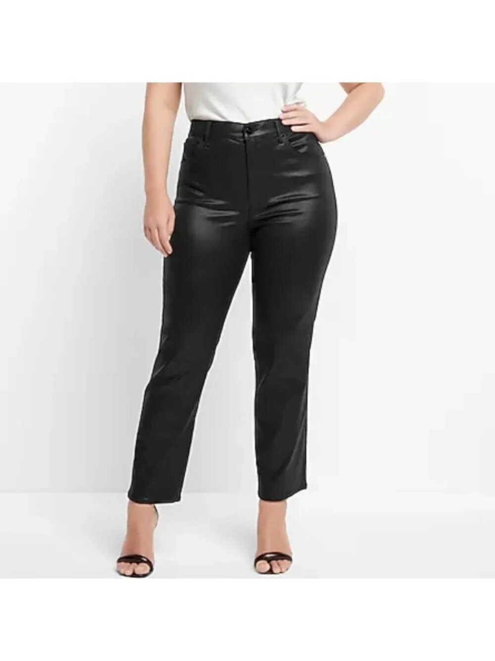 Express High Waisted Black Coated Straight Ankle Jeans Women Size 8R